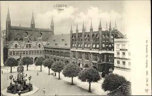 Ak Lübeck, Markt, Brunnen, Rathaus, Geschäft J. H. Pein Betten