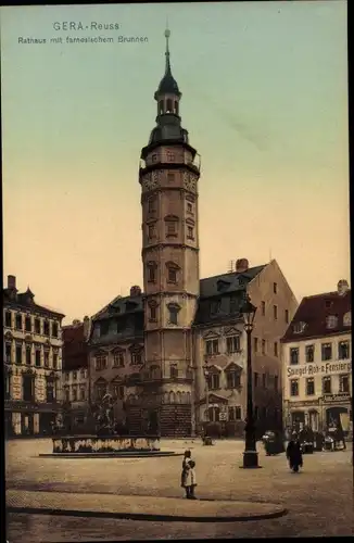 Ak Gera in Thüringen, Rathaus mit farnesischem Brunnen