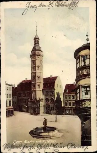 Ak Gera Thüringen, Markt mit Rathaus, Brunnen