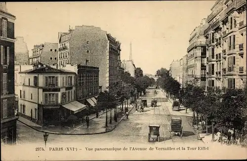 Postkarte Paris XVI Passy, Panoramablick auf die Avenue de Versailles und den Eiffelturm