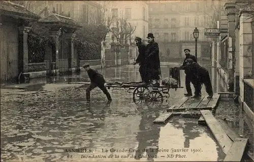 Ak-Observatorium von Paris XIV, Rue du Château, Überschwemmung der Seine, Januar 1910