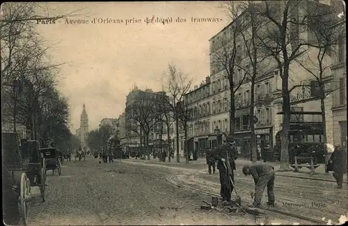 Ak Paris XIV Observatorium, Avenue d'Orléans, Straßenbahndepot