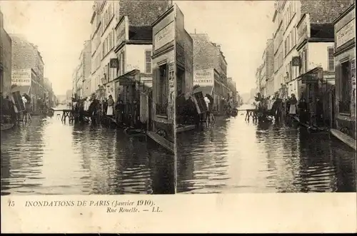 Stereo Ak Paris XV Vaugirard, Rue Rouelle, Die Große Seine-Flut Januar 1910