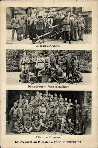 Ak Paris XV., La Preparation Militaire a l'Ecole Breguet, Rue Falguiere, Mitrailleurs, Artillerie