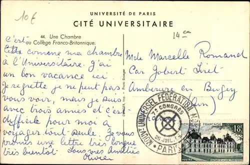 Ak Paris XIV., Ein Raum im Franco-British College