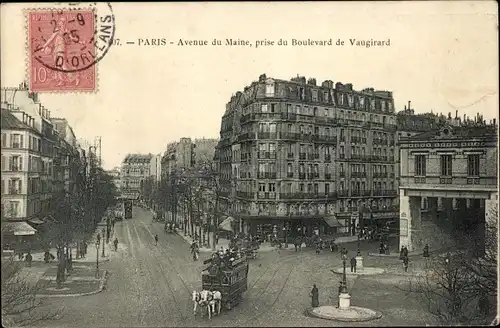 Ak Paris XIV., Avenue du Maine, aufgenommen vom Boulevard de Vaugirard