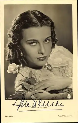 Ak Schauspielerin Ilse Werner, Portrait, Rose, Autogramm