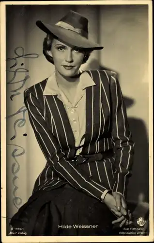 Ak Schauspielerin Hilde Weissner, Portrait, Hut, Ross Verlag A 1916/1, Autogramm
