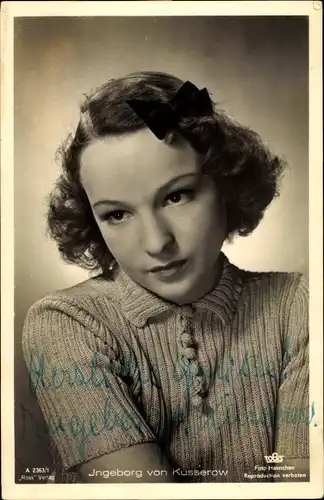 Ak Schauspielerin Ingeborg von Kusserow, Portrait, Autogramm