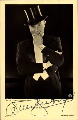 Ak Schauspieler Willy Fritsch, Standportrait, Zylinder, Autogramm