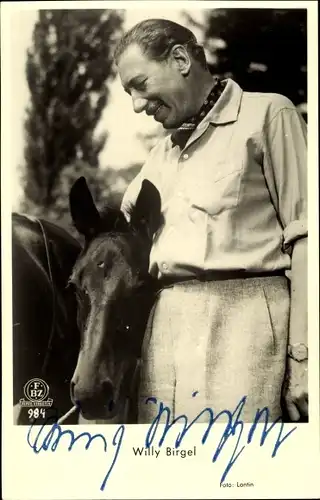 Ak Schauspieler Willy Birgel, Portrait, Pferd, FBZ Verlag, Autogramm