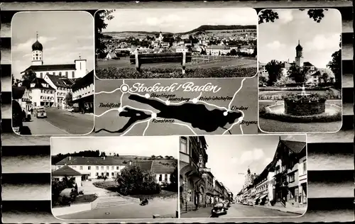 Ak Stockach im Hegau Baden, Kirche, Ortsansicht, Platz, Straße, Landkarte