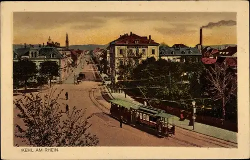 Ak Kehl am Rhein, Straßenbahn, Straßenansicht