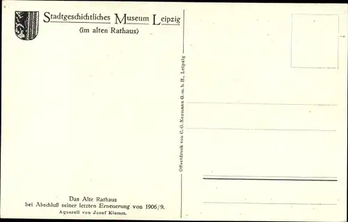 Künstler Ak Klemm, J., Leipzig, Altes Rathaus, Straßenbahn