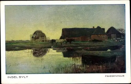 Künstler Ak Insel Sylt in Nordfriesland, Friesenhaus, Abendstimmung