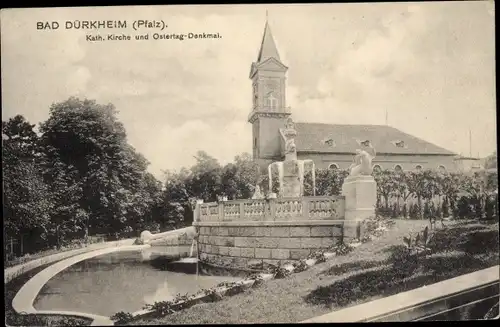 Ak Bad Dürkheim in der Pfalz, kath. Kirche, Ostertag-Denkmal