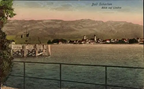 Ak Bad Schachen Lindau am Bodensee Schwaben, Blick auf Lindau