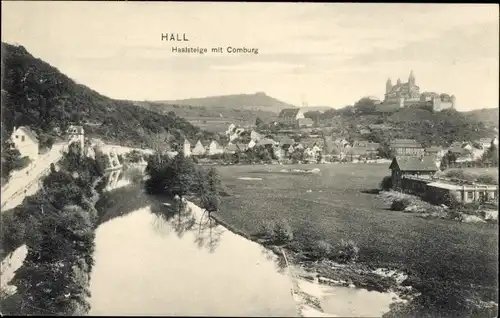 Ak Schwäbisch Hall in Württemberg, Panorama, Haalsteige, Comburg