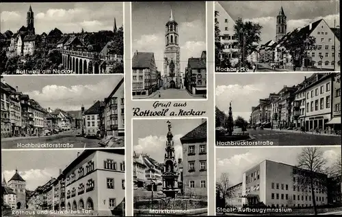Ak Rottweil am Neckar, Rathaus, Schwarzes Tor, Aufbaugymnasium, Hochbrücke, Hochbrücktorstraße