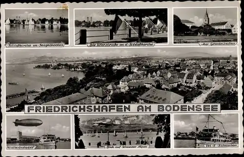 Ak Friedrichshafen am Bodensee, Schlosskirche, Hafenbahnhof, Zeppelin, MS Schwaben