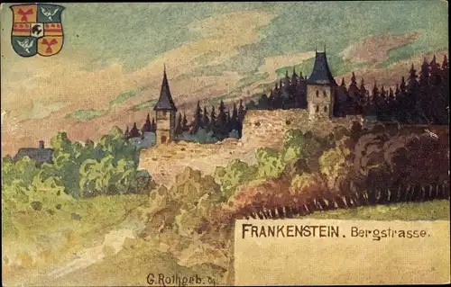 Künstler Ak Rothgeb, G., Nieder Beerbach Mühltal im Odenwald, Burg Frankenstein