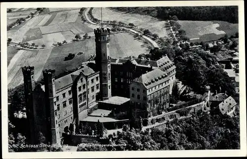 Ak Balduinstein an der Lahn, Schloss Schaumburg, Fliegeraufnahme