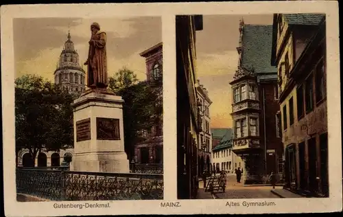 Ak Mainz am Rhein, Gutenberg-Denkmal, Altes Gymnasium