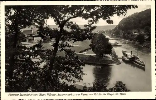 Ak Hann. Münden in Niedersachsen, Zusammenfluss von Werra und Fulda, Anlegestelle