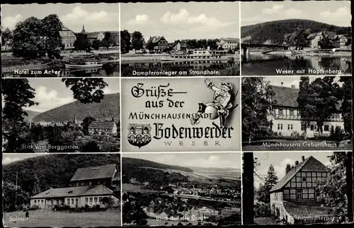 Ak Bodenwerder an der Weser, Münchhausens Geburtshaus, Hopfenberg, Strandhotel, Solbad