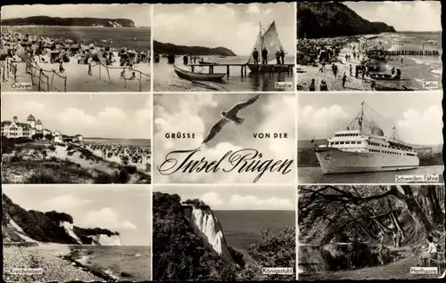 Ak Insel Rügen, Königsstuhl, Schweden-Fähre, Sellin, Binz