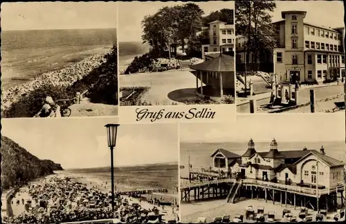 Ak Ostseebad Sellin auf Rügen, Strand, Kurhaus