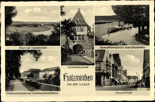 Ak Holzminden a.d. Weser, Promenadenweg mit Haarmanndenkmal, Hauptstraße, Heimatmuseum