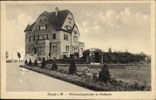 Ak Herne im Ruhrgebiet Westfalen, Stadtpark, Wirtschaftsgebäude