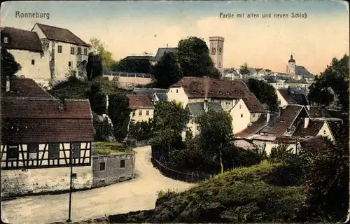 Ak Ronneburg in Thüringen, Partie mit altem und neuem Schloss