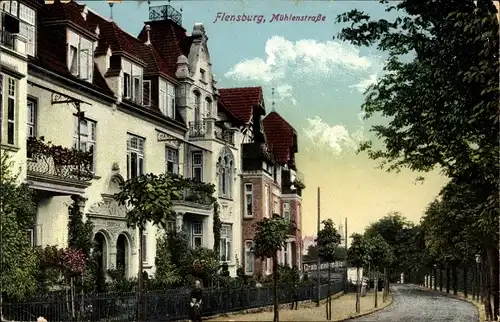 Ak Flensburg in Schleswig Holstein, Mühlenstraße, Wohnhäuser