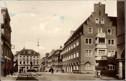 Ak Crimmitschau in Sachsen, Thieme Straße mit Stadtbank