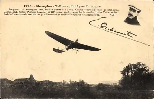 Ak Monoplane Tellier, gesteuert von Dubonnet