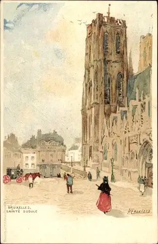 Künstler Litho Cassiers, H., Brüssel, Sainte Gudule, Platz vor der Kirche