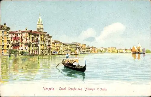 Litho Venezia Venedig Veneto, Canal Grande con l'Albergo d'Italia