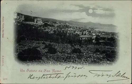Mondschein Ak San Remo Ligurien, Panorama bei Mondenschein
