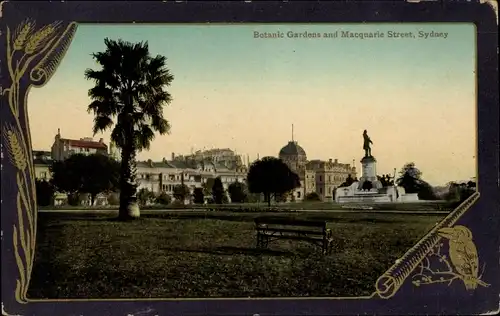 Passepartout Ak Sydney Australien, Botanische Gärten und Macquarie Street