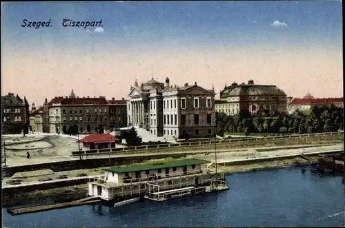 Ak Segedin Szeged Ungarn, Tiszapart, Hafenpartie, Häuser