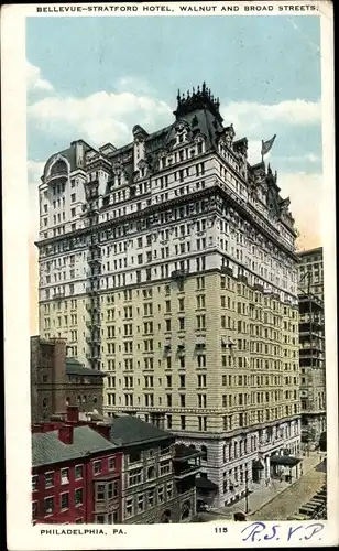 Ak Philadelphia Pennsylvania USA, Bellevue Stratford Hotel, Walnut und Broad Streets