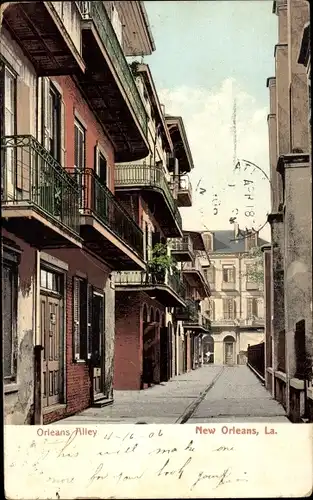 Ak New Orleans Louisiana, Blick in die Orleans Alley, Balkon