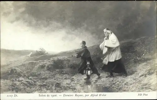 Künstler Ak Weber, Alfred, Derniers Rayons, Geistliche auf einem Feld