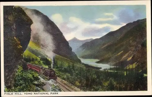 Ak British Columbia Kanada, Field Hill, Yoho National Park, Eisenbahn, Dampflok