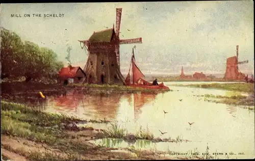 Künstler Ak Windmühle an der Schelde
