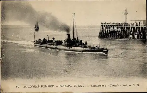 Ak Boulogne sur Mer Pas de Calais, Französisches Kriegsschiff, Torpedoboot