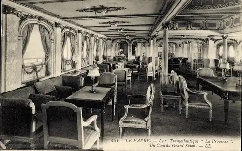 Ak Dampfer La Provence, Innenansicht, Salon, CGT, French Line