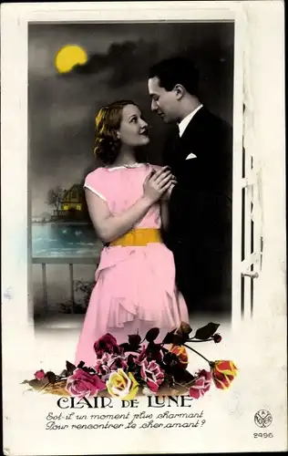 Ak Liebespaar im Mondschein
